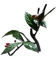 птичка на ветке, японское интерьерное украшение, бронза