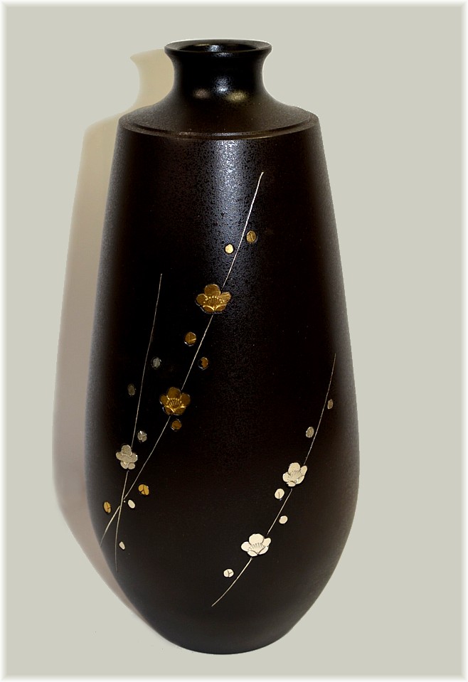японская авторская бронзовая ваза с инкрустацией, 1950