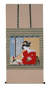 японский рисунок на свитке Красавица с книгой у окна, 1930-е гг.