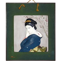 японская картина-барельеф Девушка и цветущая слиива, 1930-е гг.