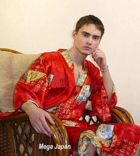мужской шелковый халат - кимоно, сделано в Японии, натуральный шелк
