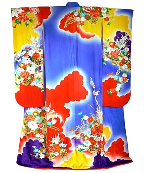 японское шелковое кимоно с авторским рисунком, винтаж