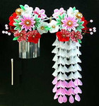 шелковые цветы каскады - украшение традиционной японской прически